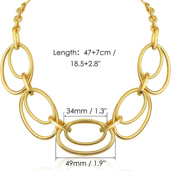 Chunky Gold Necklace for Women: 14k Gold Plated Loop Chain Link Statement Choker - Picture 6 of 6